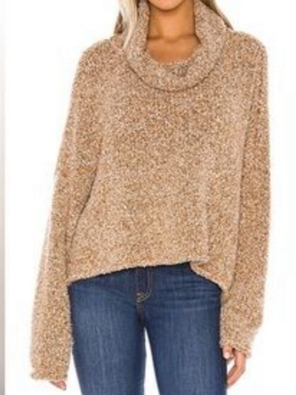 Free People BFF Tan Oversized Super Soft Cowlneck Sweater Women's Size XS